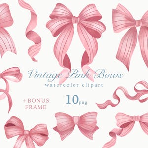Aquarell rosa Bögen, Vintage rosa Schleife mit Streifen Clipart, Bandrahmen, Babyparty, Hochzeitseinladung PNG, zarte dekorative Sammlung