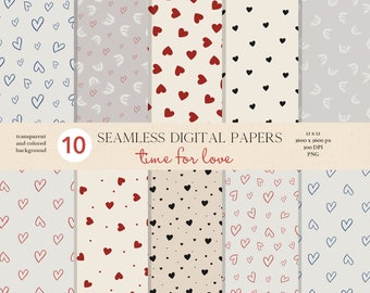 Valentine Hearts Seamless Digital Papers: Love Scrapbook (PNG)