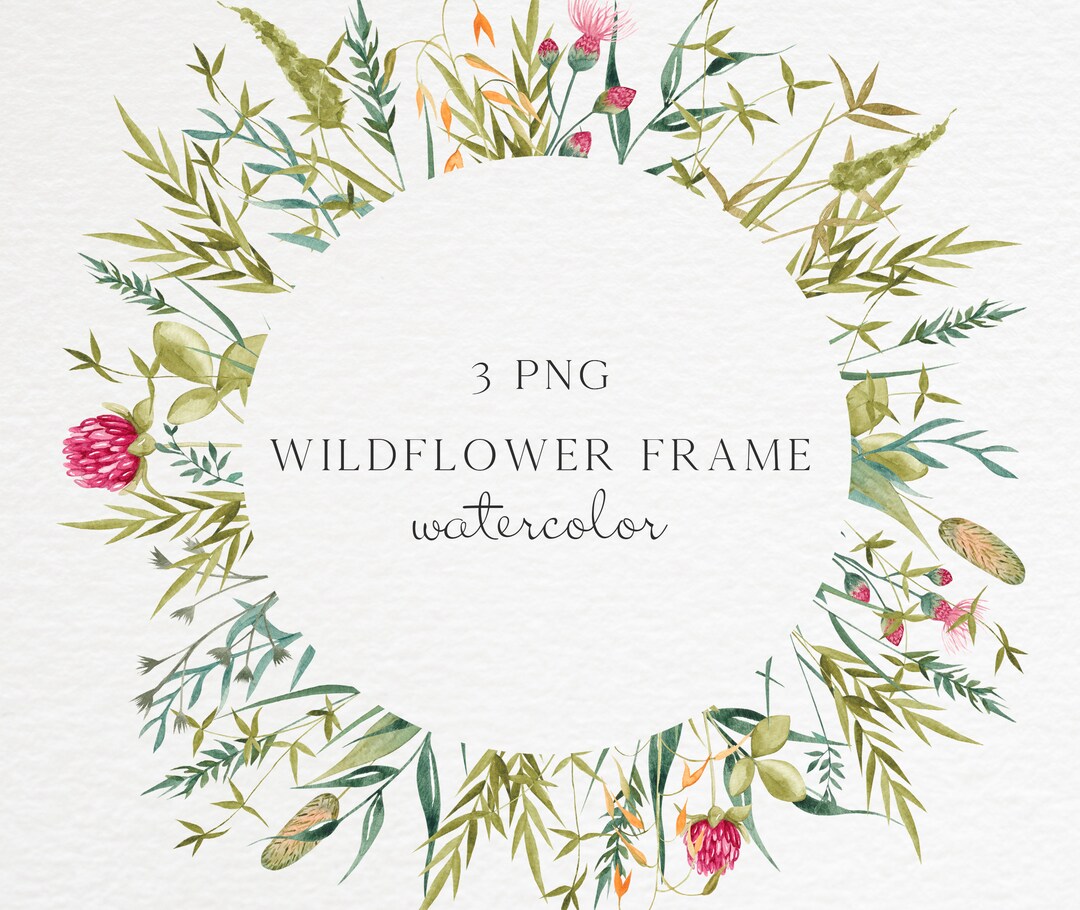 Wildflowers Wreath Clipart Watercolor Frame Floral Arrangement Field ...