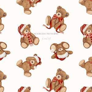 Christmas Teddy Bear Seamless Pattern: Watercolor Nursery Fabric Print (PNG Digital Download)