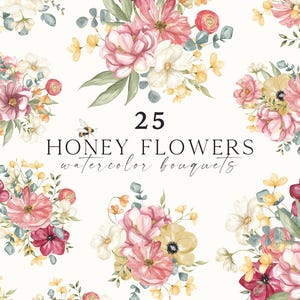 Aquarelle bouquets de fleurs Clipart, compositions florales, fleurs aux couleurs vives de l'été, impressions printanières, carte d'invitation de mariage, sublimation numérique PNG