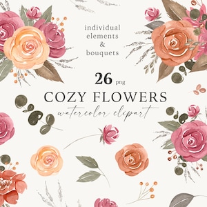 Aquarell gemütliche Blumen Clipart, Bouquet Clipart, Herbstsaison, helle Herbstblumen, Arrangement, Ernte Komposition, Boho Blumen PNG
