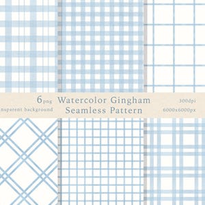 Watercolor Gingham Seamless Pattern, Light Blue Plaid Digital Paper, Grid Backgrounds, Fabric Printing Textiles, Scrapbook Checkered PNG