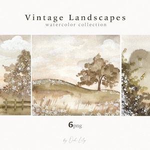 Vintage Landscape Watercolor Clipart, Nature Abstract Painting, Watercolor Landscape, Wedding Meadow Nature, Scrapbooking Commercial Use PNG