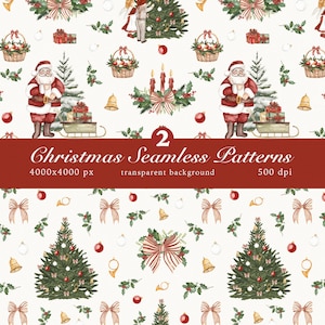 Watercolor Christmas Seamless Patterns: Vintage Holiday Scrapbook Paper (Digital Download)