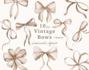 Beige noeuds Clipart PNG, ensemble de ruban neutre aquarelle vintage, baby shower de mariage (téléchargement numérique)
