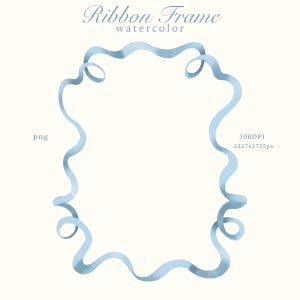Watercolor Frame Clipart, Blue Bow & Ribbon Tiny Frames, Cute Wavy Borders, Vintage  Wedding Invitation, Nursery Print, Digital Download PNG
