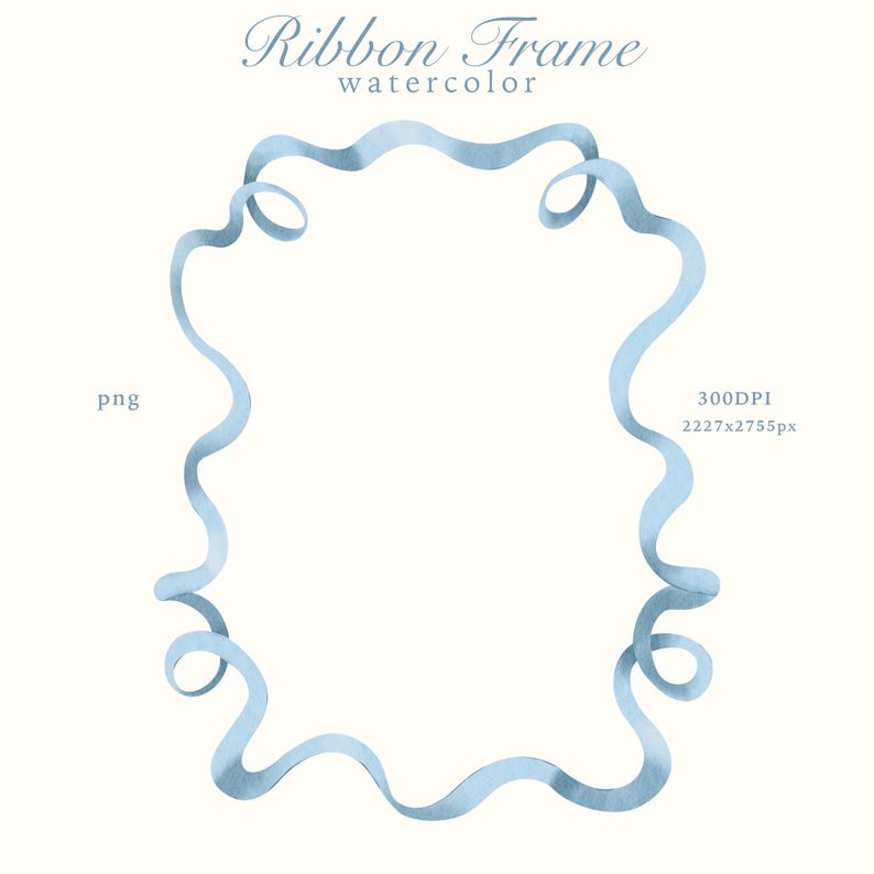 Watercolor Frame Clipart, Blue Bow & Ribbon Tiny Frames, Cute Wavy Borders, Vintage  Wedding Invitation, Nursery Print, Digital Download PNG