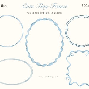 Watercolor Frame Clipart, Blue Bow & Ribbon Tiny Frames, Cute Wavy Borders, Vintage  Wedding Invitation, Nursery Print, Digital Download PNG