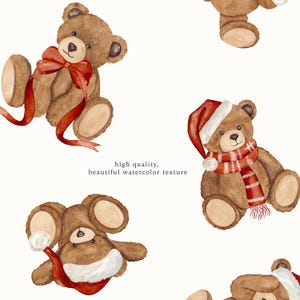 Christmas Teddy Bear Seamless Pattern: Watercolor Nursery Fabric Print (PNG Digital Download)