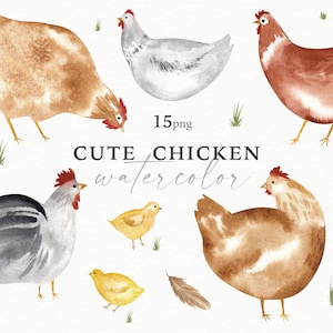 Aquarell niedliches Huhn Clipart, Tiere auf dem Bauernhof, digitale Bilder, Coop Hennen Druck, handbemalte Huhn Illustrationen, sofortiger Download png