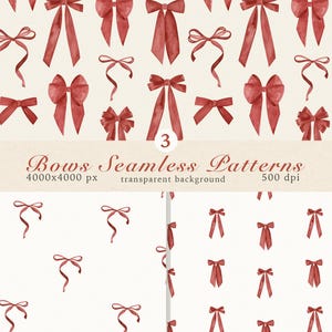 Red Bows Watercolor Seamless Pattern: Vintage Ribbon Design (Digital Download)