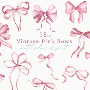 Vintage Rosa Bögen Clipart Aquarell Bögen und Bänder Sammlung Niedlicher Rahmen Baby shower Nursery Geburtstagskarte, die Hochzeitseinladung PNG macht