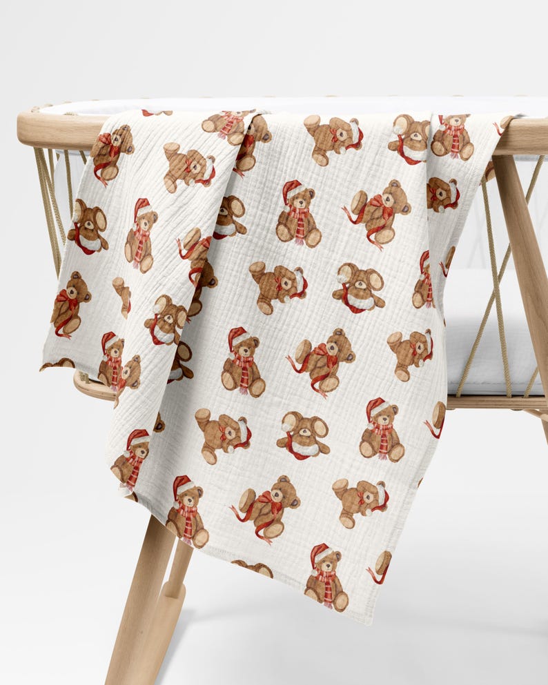 Christmas Teddy Bear Seamless Pattern: Watercolor Nursery Fabric Print (PNG Digital Download)
