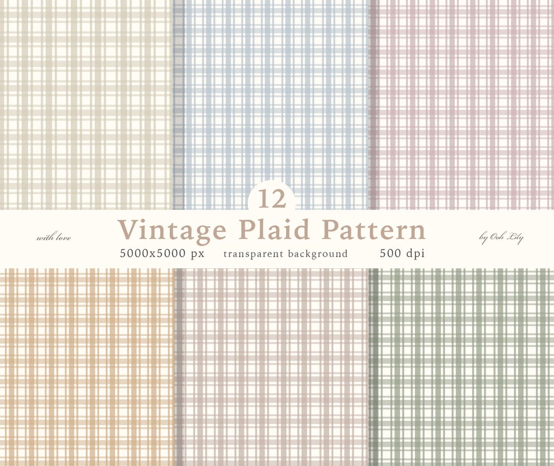 Vintage Plaid Seamless Pattern Bundle, Cottage Check Digital Paper PNG ...
