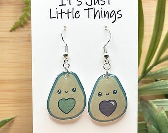 Cute Avocado Dangle Earrings, Avocado Earrings, Kawaii Earrings, Funny Earrings, Food Earrings, Fruit Earrings, Gift for Her.