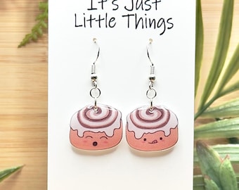 Cinnamon Bun Dangle Earrings, Food Earrings, Miniature Food, Kawaii Earrings, Unique Earrings, Handmade Earrings, Cute, Cinnamon Roll.