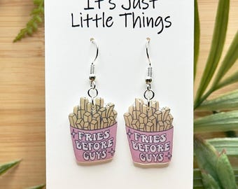 Pink Fries Before Guys Dangle Earrings, Valentine Gift, Gift For Her, Valentine Earrings, Heart Earrings, Cute Earrings, Kawaii Earrings.
