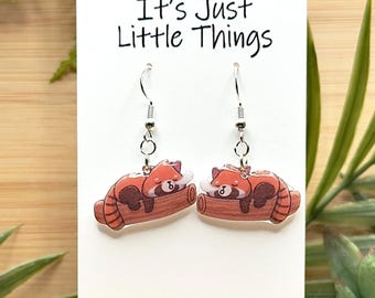 Sleeping Red Panda Dangle Earrings, Animal Earrings, Kawaii Earrings, Birthday Gift, Cute Earrings, Gift for Her, Red Panda, Kawaii Jewelry.