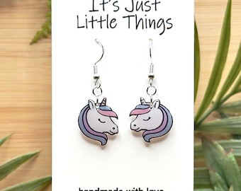 Adorable Unicorn Dangle Earrings, Rainbow Unicorn, Unicorn Birthday, Rainbow Unicorn, Unicorn Earrings, Animal Earrings, Rainbow Earrings.