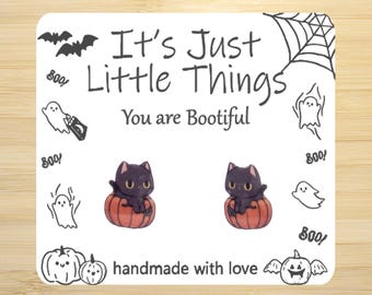 Black Cat In The Pumpkin Earrings, Animal Earrings, Halloween Earrings, Kawaii Earrings, Halloween Gift, Trick Or Treat Bag, Spooky Earrings