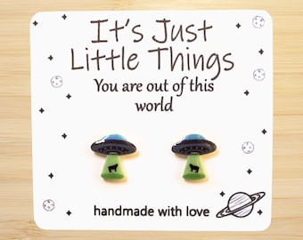 UFO Earrings, Alien Earrings, UFO Earrings, Space Earrings, UFO Jewelry, Alien Earrings, Alien Jewelry, Kawaii Earrings, Grey Alien, Alien.