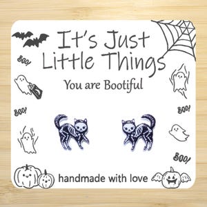 Skeleton Cat Earrings, Halloween Gift, Halloween Earrings, Black Cat Earrings, Skeleton Earrings, Trick Or Treat Bag, Cat Earrings, Kitty.