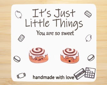 Cinnamon Bun Earrings, Food Earrings, Miniature Food, Kawaii Earrings, Food Jewelry, Unique Earrings, Handmade Earrings, Cute Earrings.