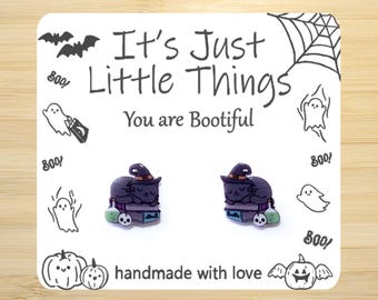 Cute Black Cat Earrings, Halloween Earrings, Spooky Earrings, Kawaii Earrings, Black Cat Earrings, Cat Earrings, Kitty Earrings, Witch.