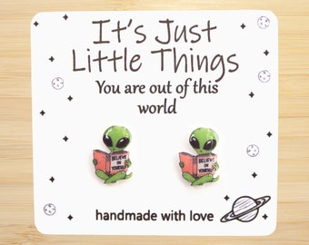 Green Alien Earrings, Alien Earrings, UFO Earrings, Space Earrings, UFO Jewelry, Alien Earrings, UFO, Alien Jewelry, Kawaii Earrings, Unique