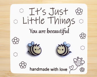 Cute Bee Earrings, Honey Bee Earrings, Bee Earrings, Bee Studs, Bee Jewelry, Honey Bee, Unique Earrings, Kawaii Jewelry, Cute Earrings.