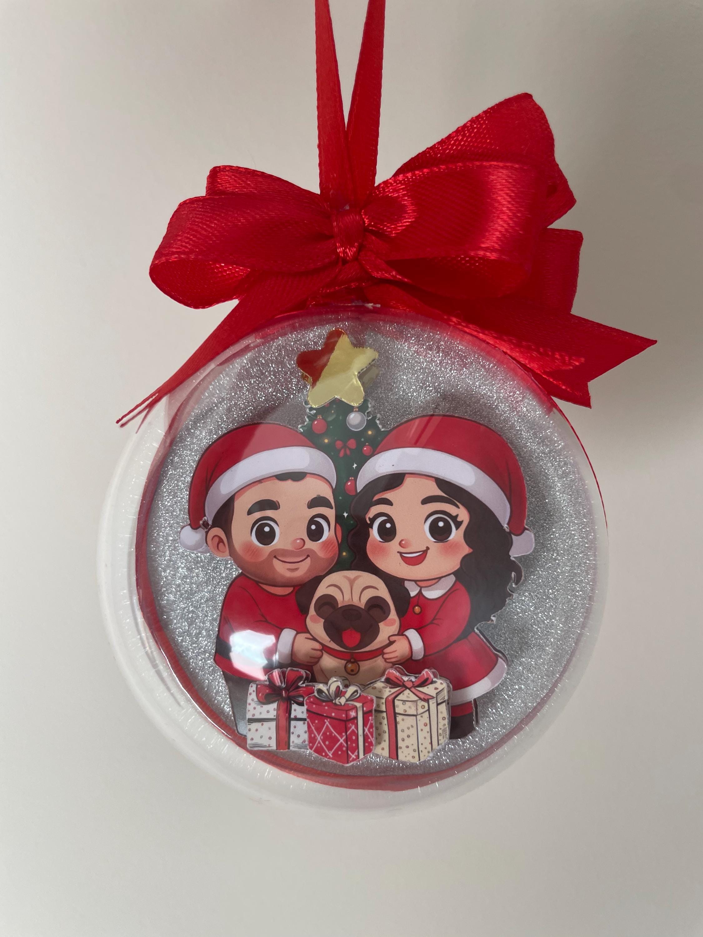 Pallina Di Natale Personalizzata Con Foto 10 Cm, Plastica Trasparente, Fiocco Colorato, Addobbo Albero Fai Da Te - 2