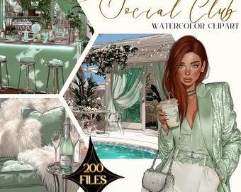 Mint Green & Silver Social Club | Watercolor Clipart