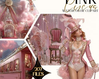 Pastel Circus Clipart | Pink Watercolor Carnival PNG