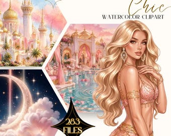 Imágenes prediseñadas de "Mi bella genio": Genio retro de los años 60, rosa y dorado (paquete PNG)