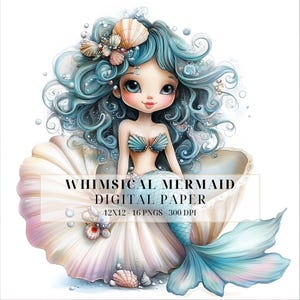 Whimsical Watercolor Mermaid Clipart Set | Fantasy PNG for Scrapbooking, Cards & Journals | Commercial Use