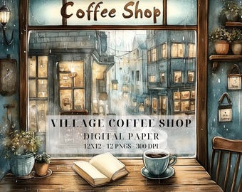 Cozy Vintage Coffee Shop Clipart: Watercolor Cafe Storefront Bundle (Digital Download)