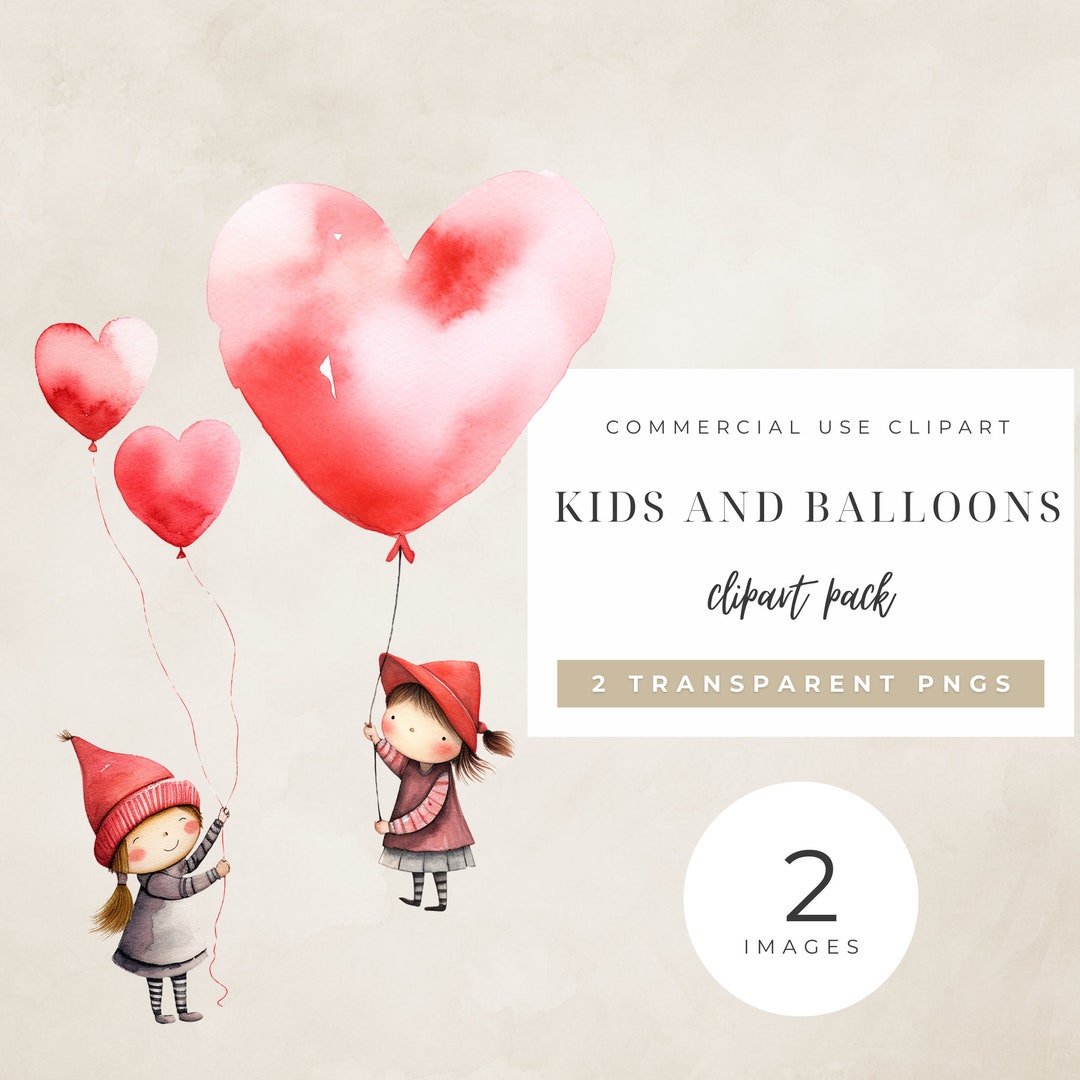 Watercolor Kids With Heart Balloons Clipart PNG | Valentine, Baby ...