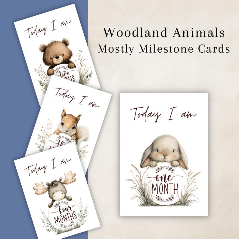 Woodland Animals Baby Milestone Cards | 5x7 Printable Monthly Newborn ...