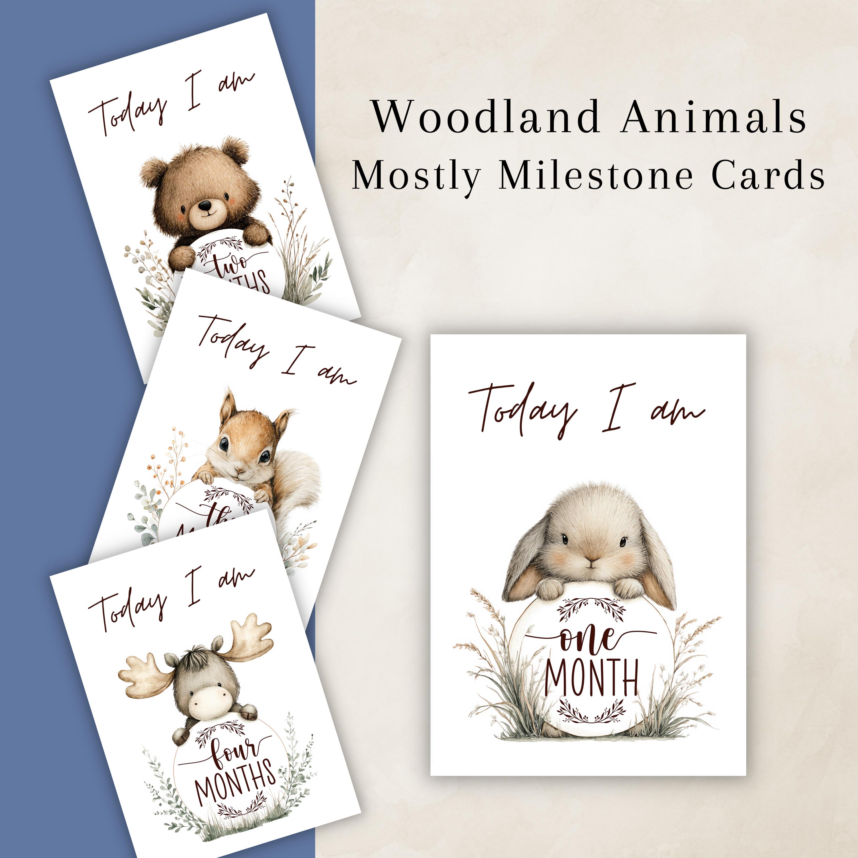 Woodland Animals Baby Milestone Cards | 5x7 Printable Monthly Newborn ...
