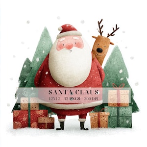 Aquarell Weihnachtsmann Clipart Set: Urlaub PNG für Karten, Einladungen, Scrapbooking