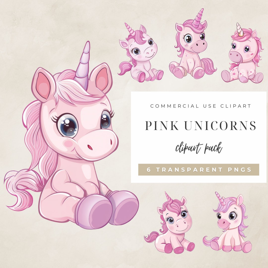 Pink Unicorn Clipart Set | Watercolor PNG Graphics, Baby Shower ...