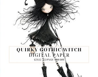 Quirky Gothic Witch Clipart PNG | Spooky Halloween Witches | Scrapbooking, Junk Journals & DIY Crafts
