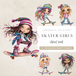 Skater Girls Clipart, Skaters Girl png, Skateboard png, Skater Girl Style, Skateboarder Girls Clipart, Skateboarder Girl png, Commercial Use