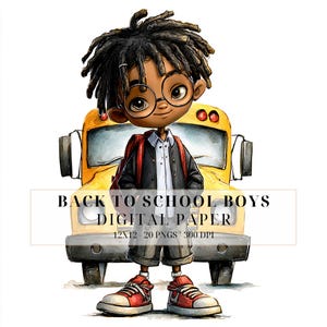 Watercolor African American Boys PNG: School Clipart for DIY Crafts, Cardmaking & Scrapbooking