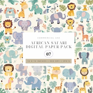 African Safari Digital Papers - Per baby shower e scrapbooking, sfondi per camerette safari senza soluzione di continuità, decorazioni per camerette boho, uso commerciale