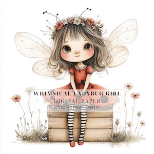 Clipart di ragazza coccinella stravagante / PNG di coccinella fata carina / Diari spazzatura, scrapbooking / Arte fantasy / Grafica stampabile / Uso commerciale