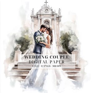 Clipart coppia di sposi romantici / PNG sposa e sposo acquerello / Set clipart matrimonio / Bridal Shower, inviti matrimonio, uso commerciale