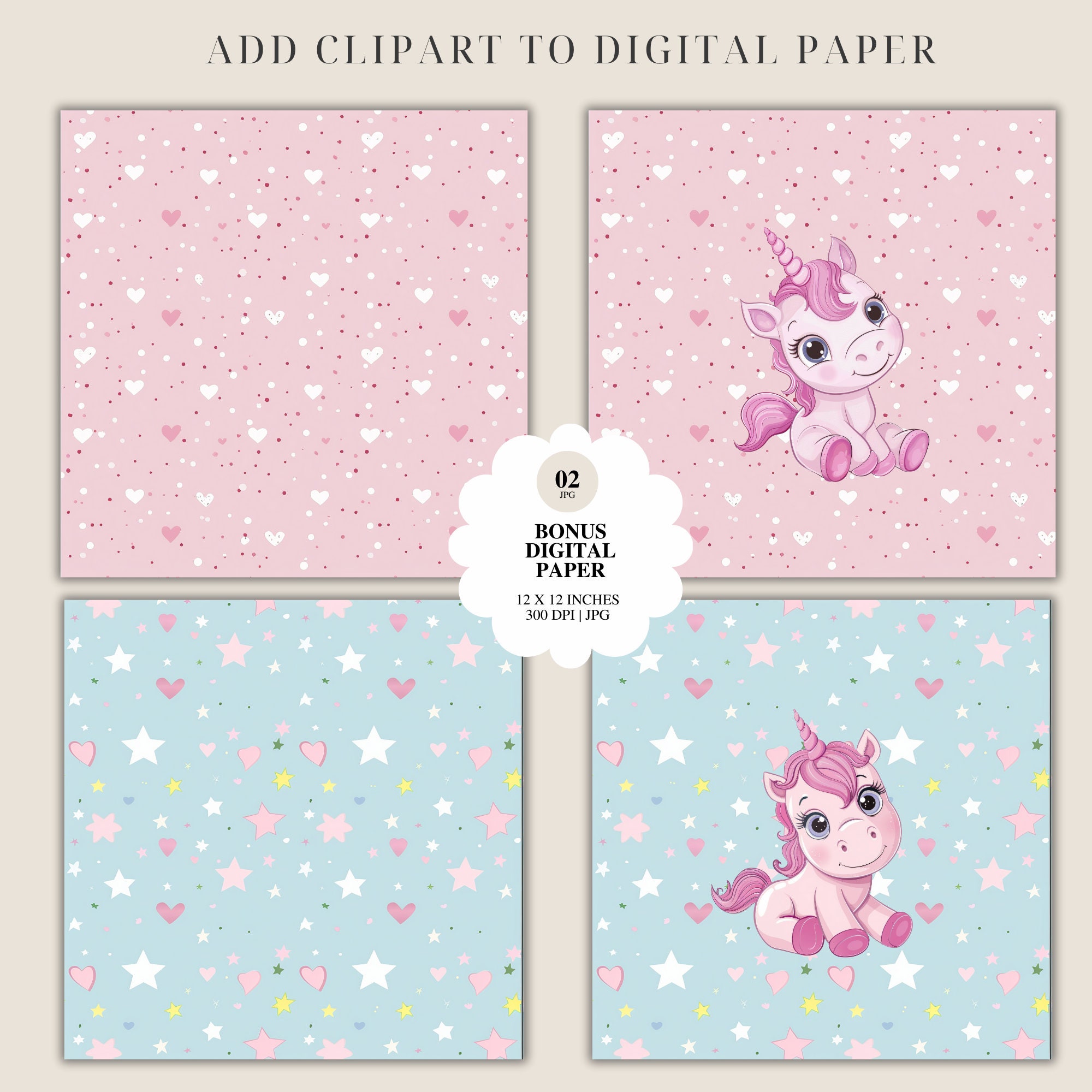 Pink Unicorn Clipart Set | Watercolor PNG Graphics, Baby Shower ...