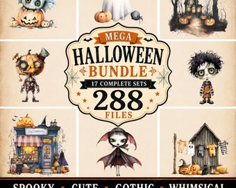 Halloween Clipart Bundle | Spooky, Gothic, Whimsical PNG Files (Digital Download)